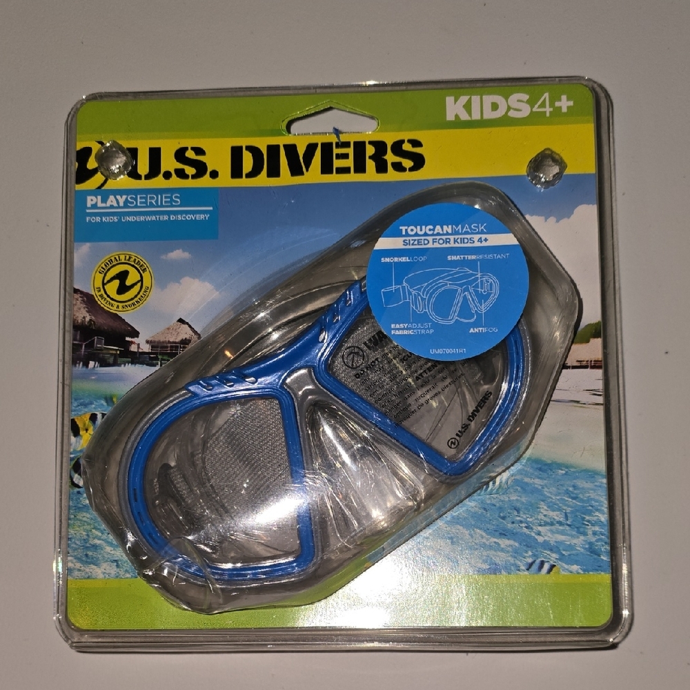 U.S. Divers Toucan Kid Snorkel Mask Ages 4-6, Easy Adjust Fabric Strap (Blue)